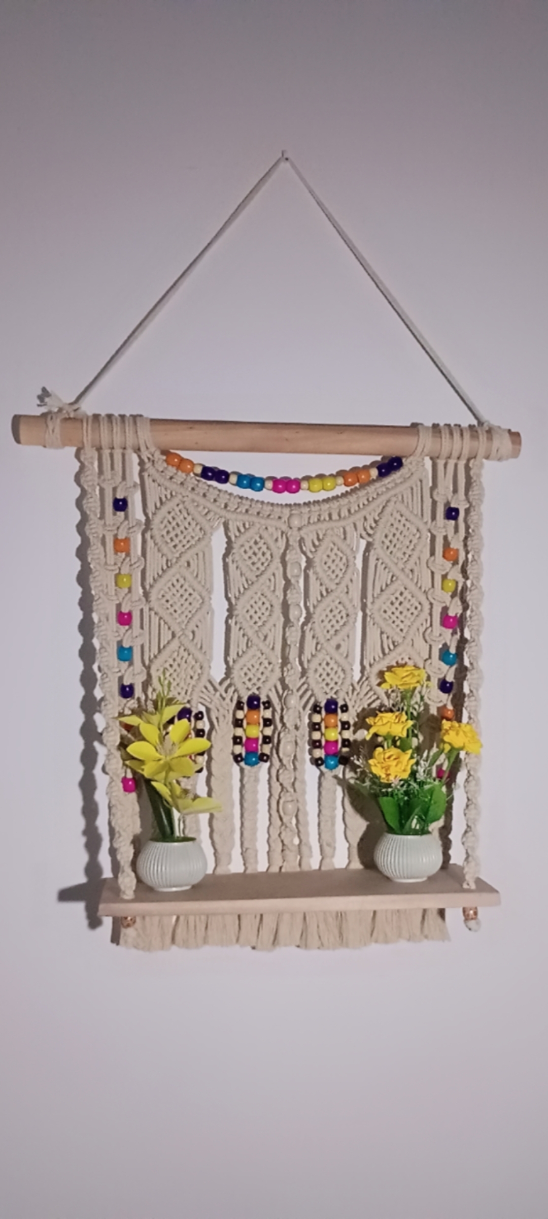 Handmade macrame wall hanging shelf
