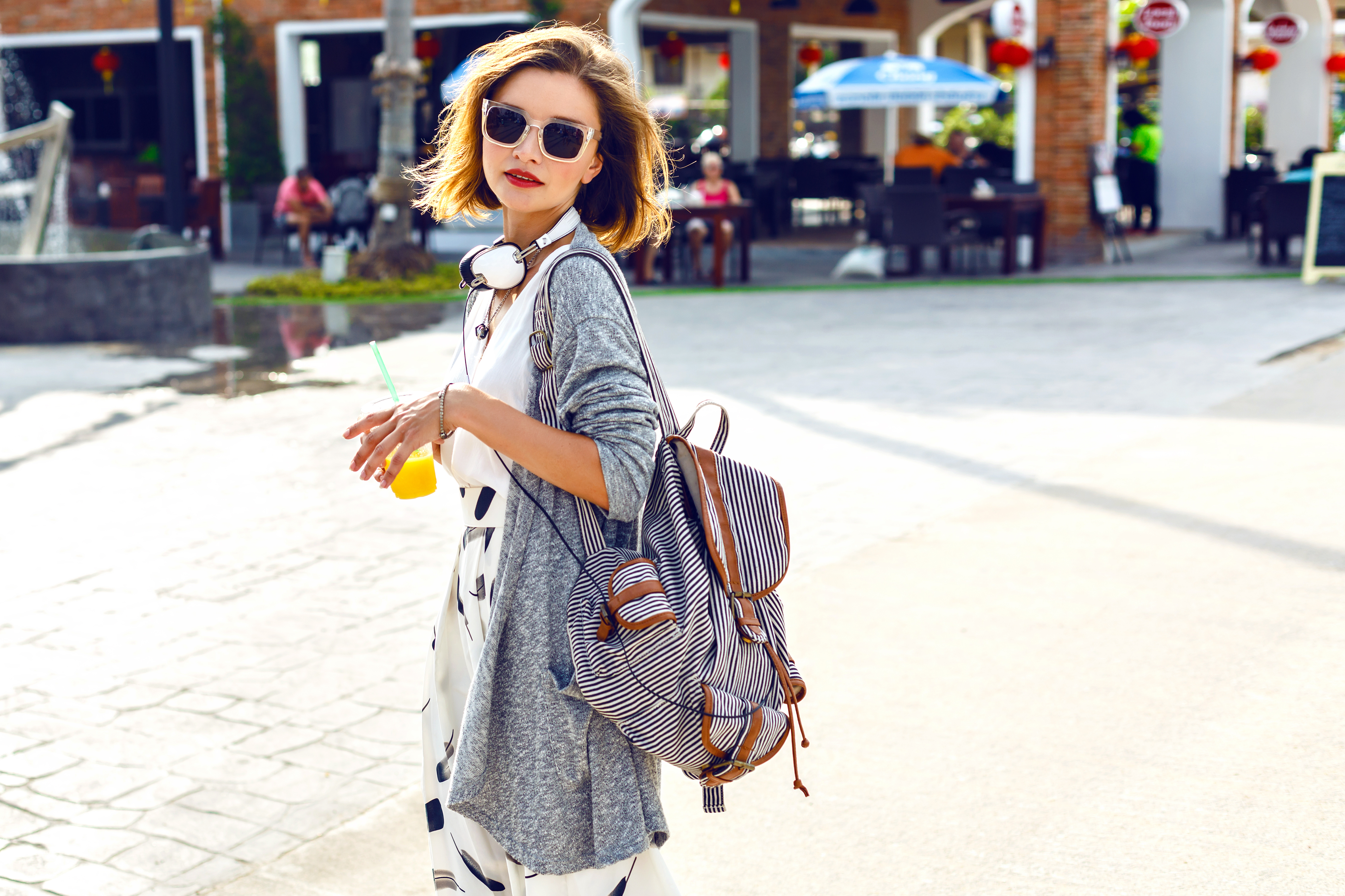 Striped Casual Backpack