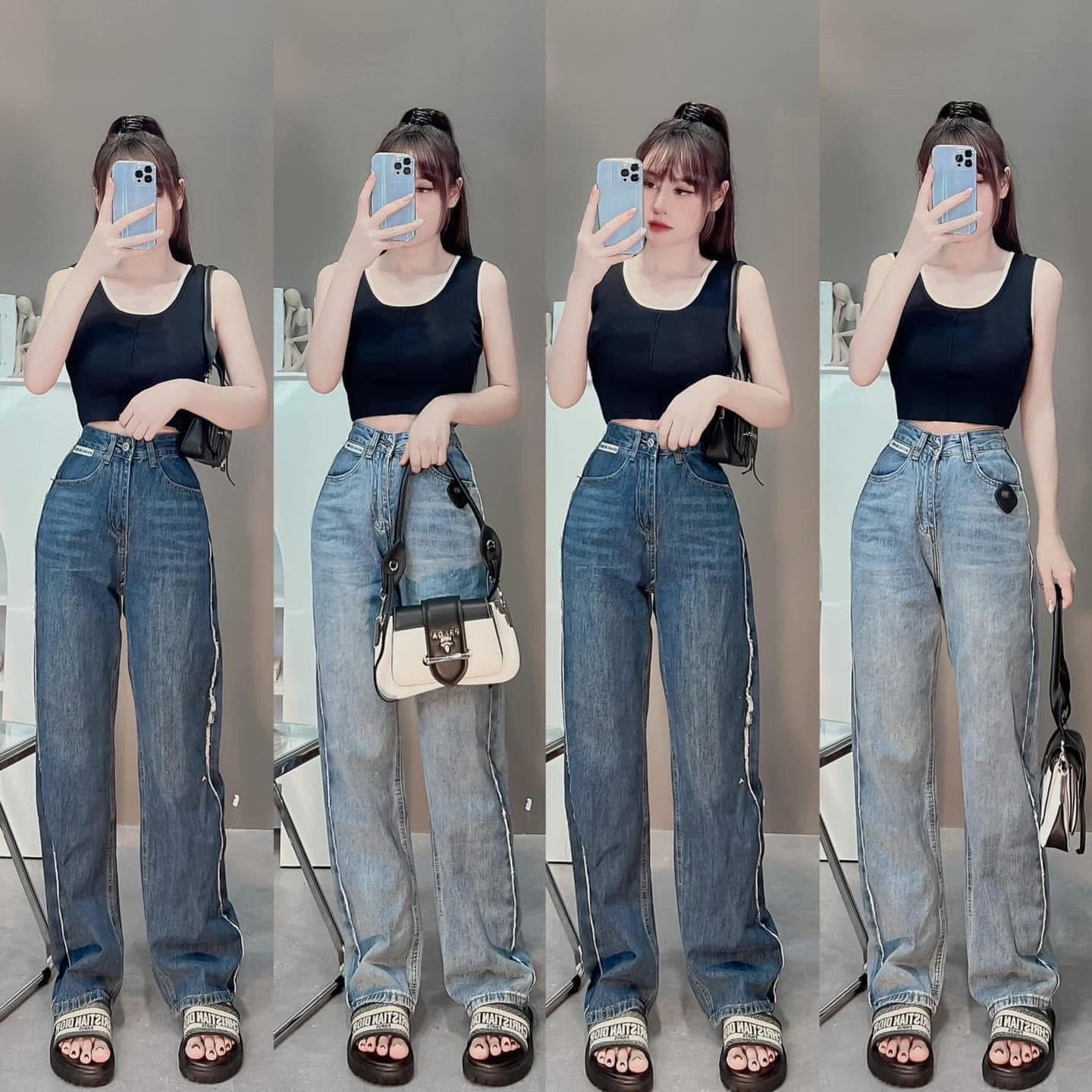 Quần jeans ống đứng cạp cao