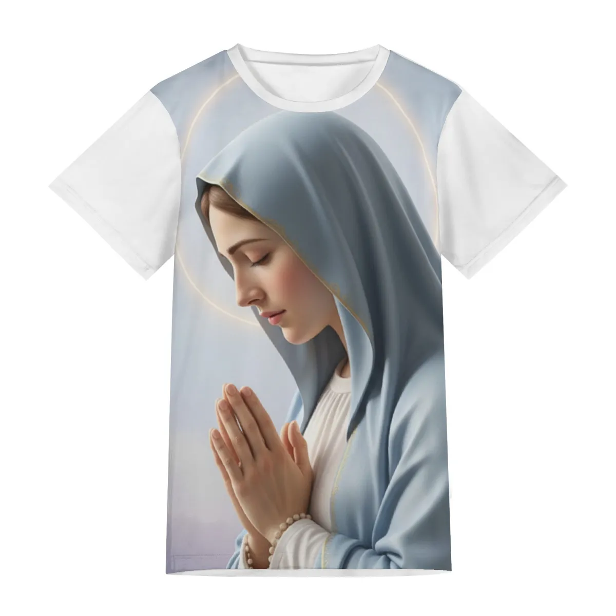 Camiseta religiosa com imagem de oração