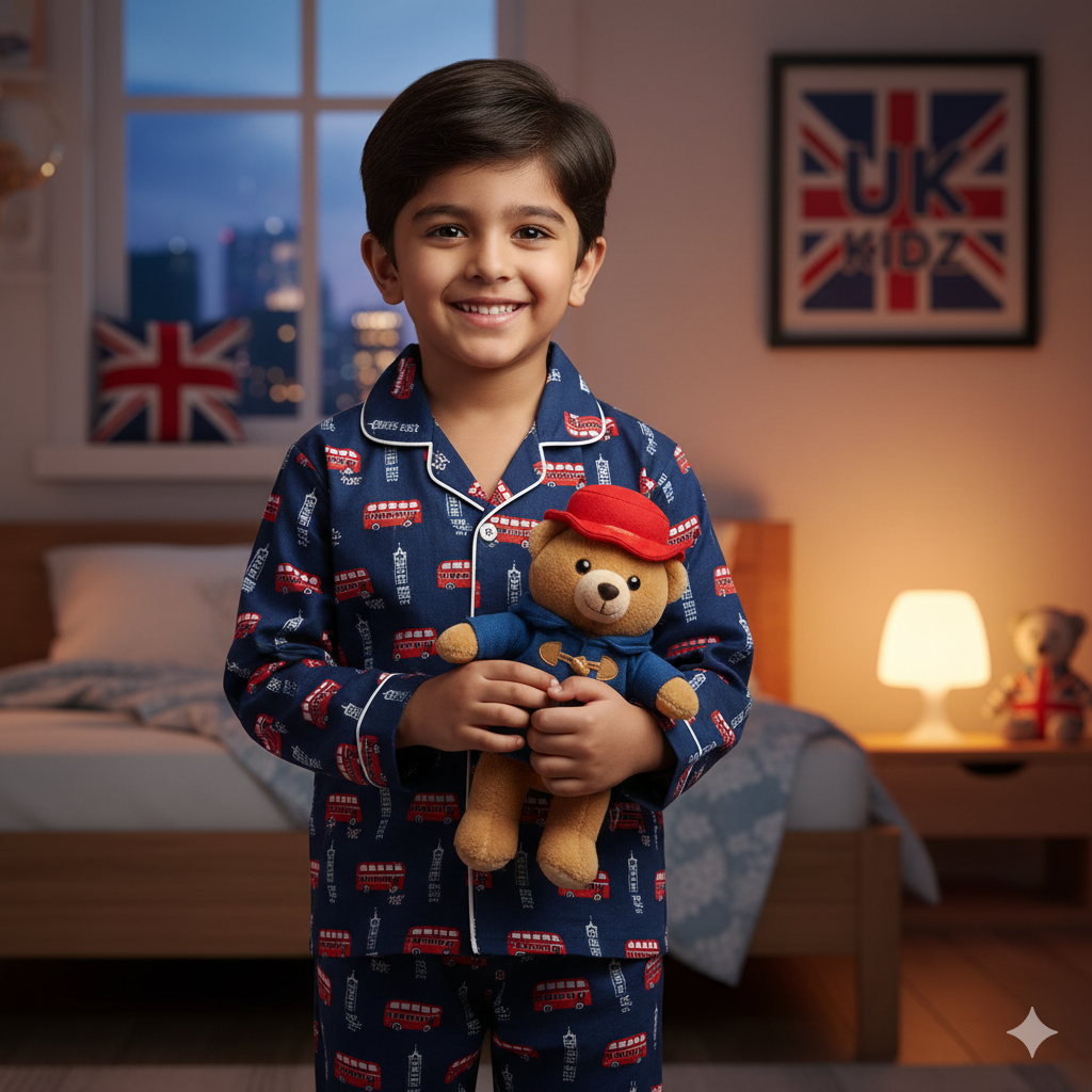 London Bus Printed Kids' Pajama Set