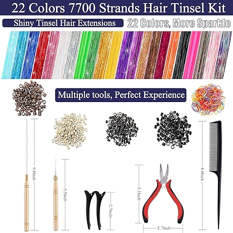 Hair Tinsel Kit 14 Colors 7500 Strands