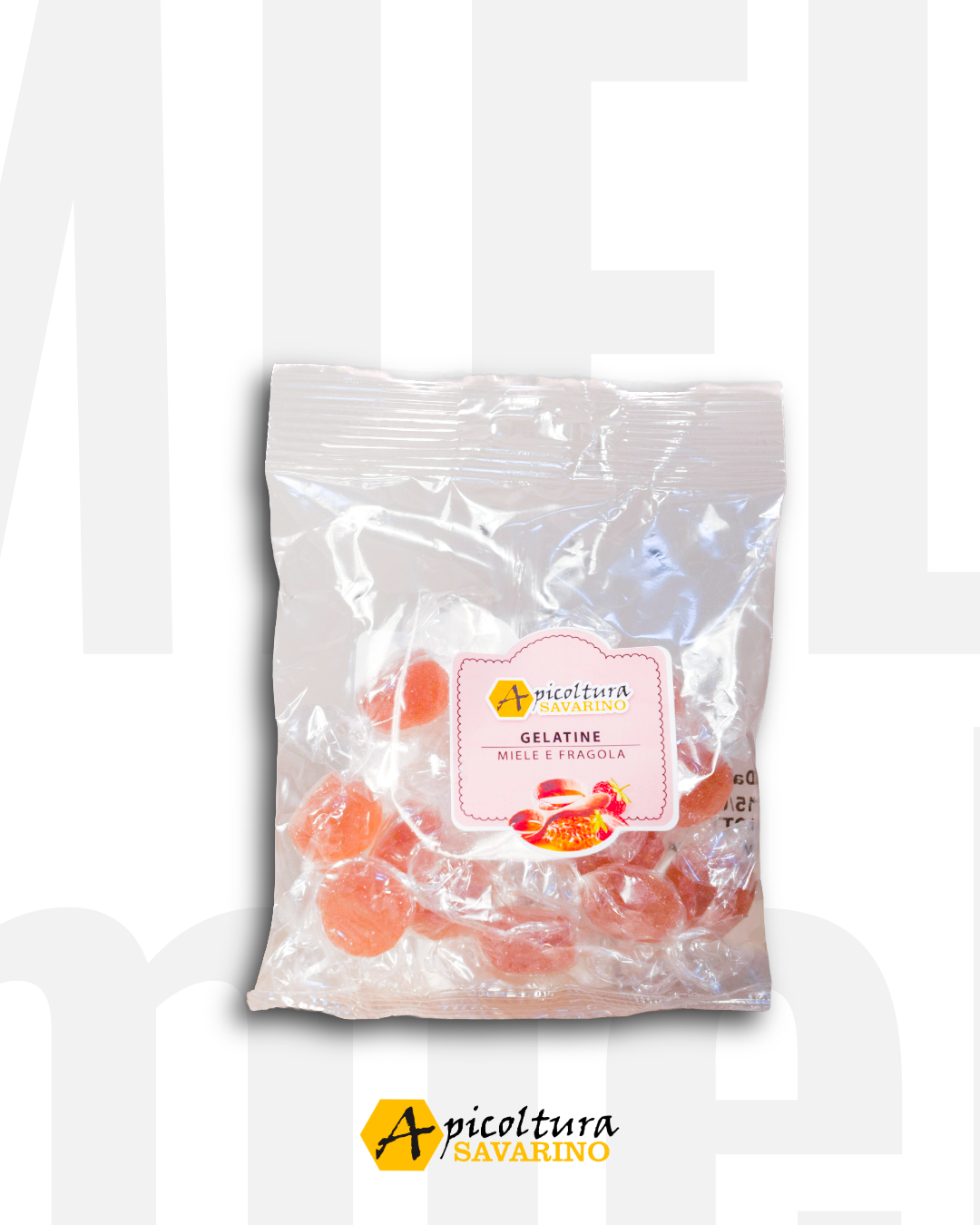 Caramelle, celatine morbide con Miele e Fragola Peso Netto 100g