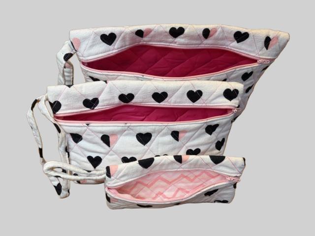 Heart Print Quilted Pouch Set