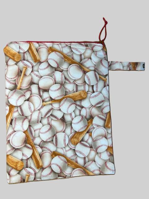 Baseball Print Zippered water resistant Wet Bag