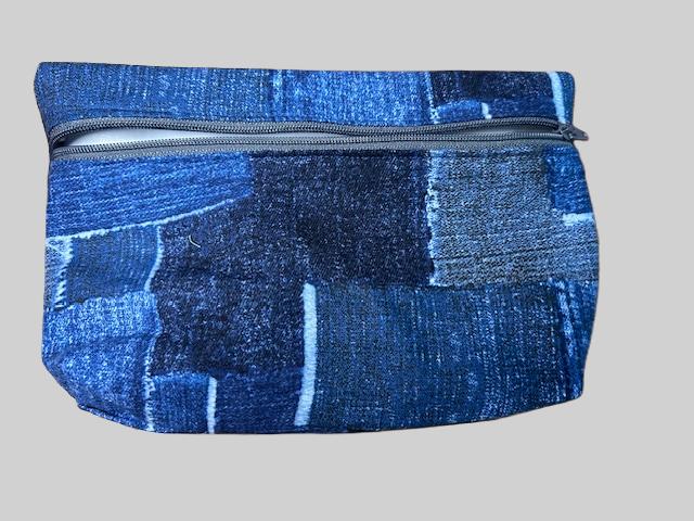 Denim Pattern Zipper Pouch