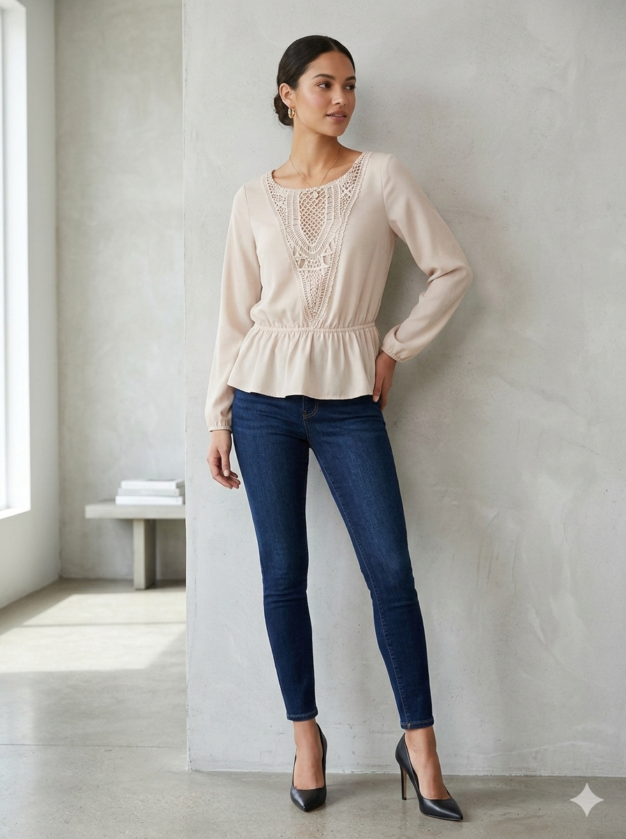 Blusa beige de encaje