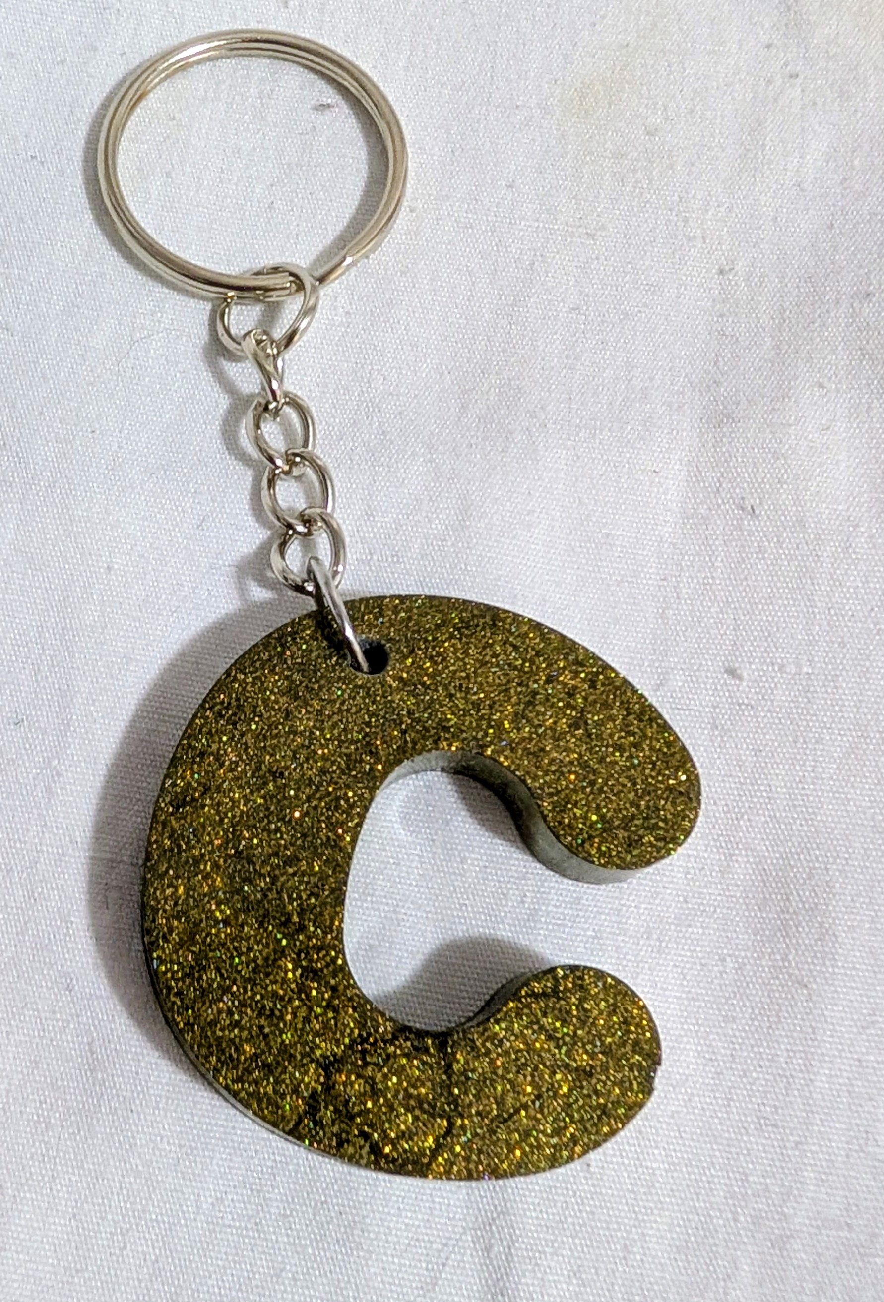 Golden Glitter Letter C Keychain
