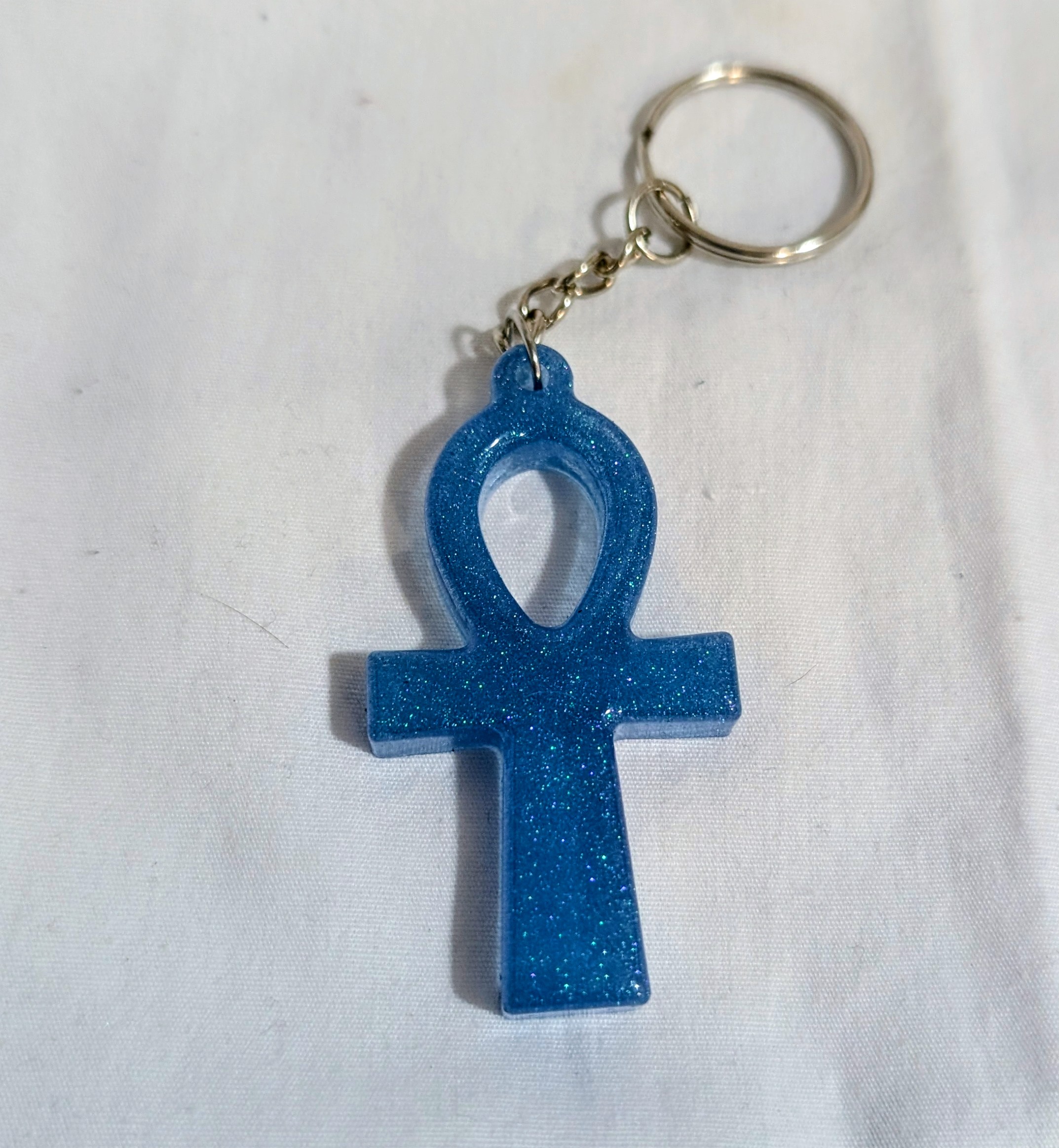 Blue Glitter Ankh Keychain