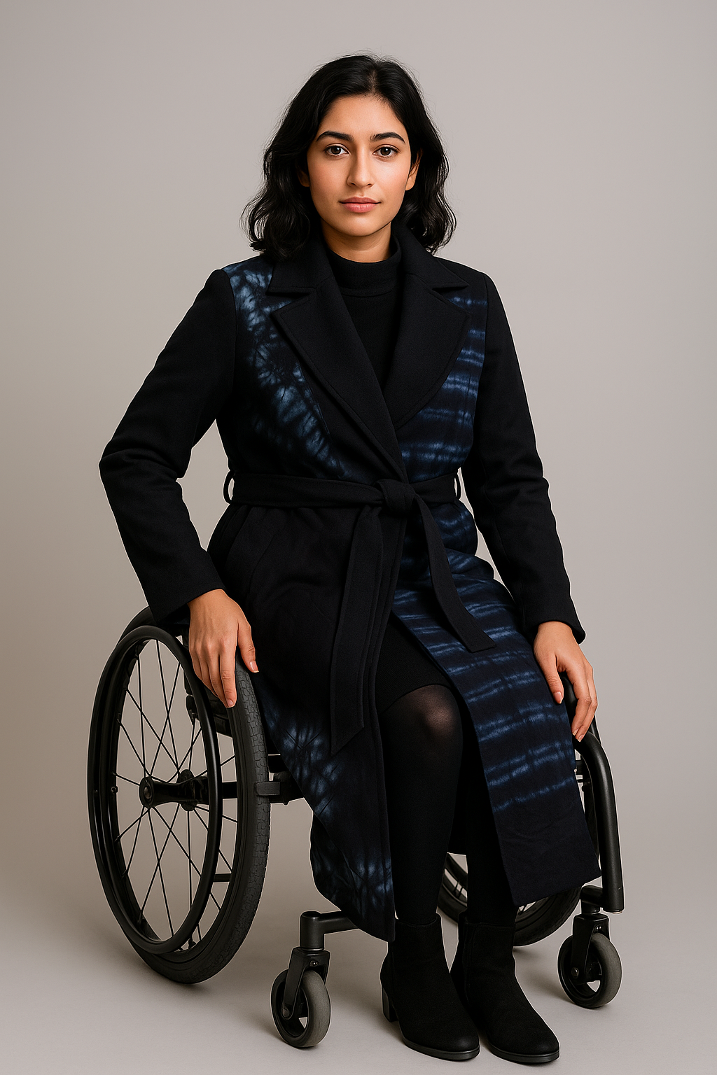 Black Tie-Dye Belted Coat