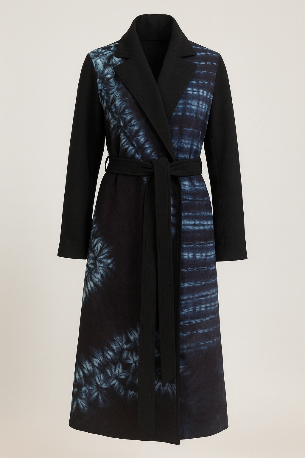 Black Tie-Dye Belted Coat