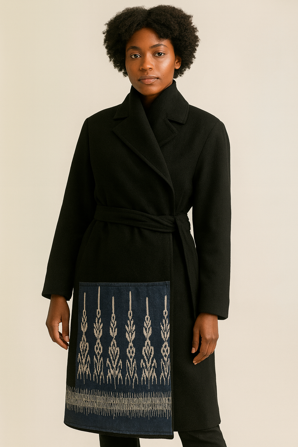 Black Wool Embroidered Coat