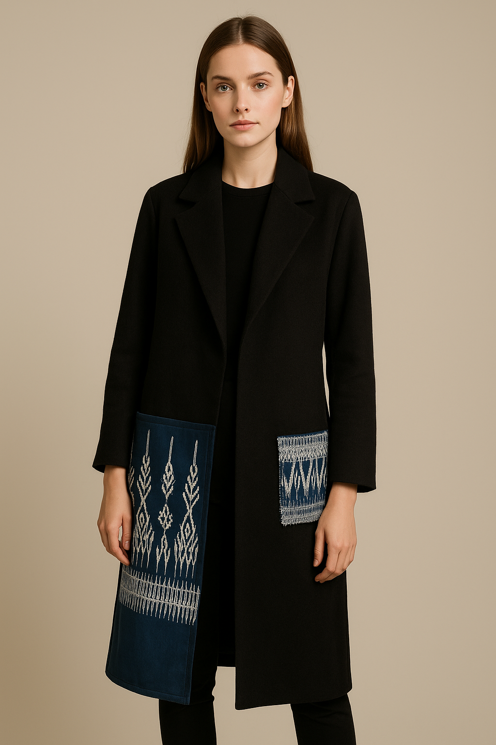 Black Wool Embroidered Coat