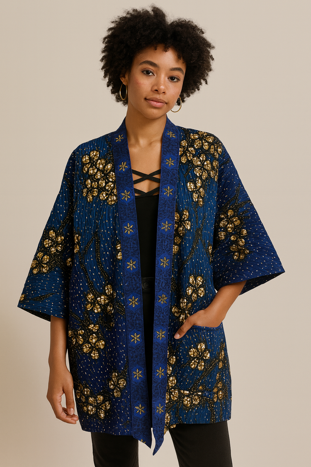 Blue floral patterned kimono cardigan