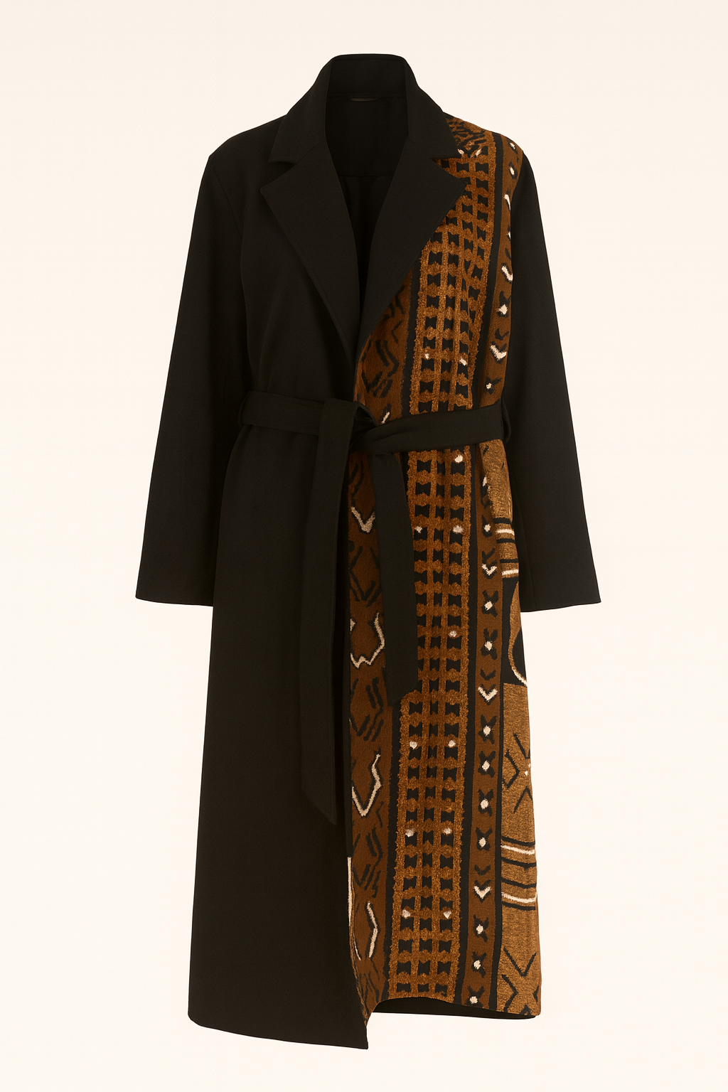 Black Long Coat with Ethnic Print
