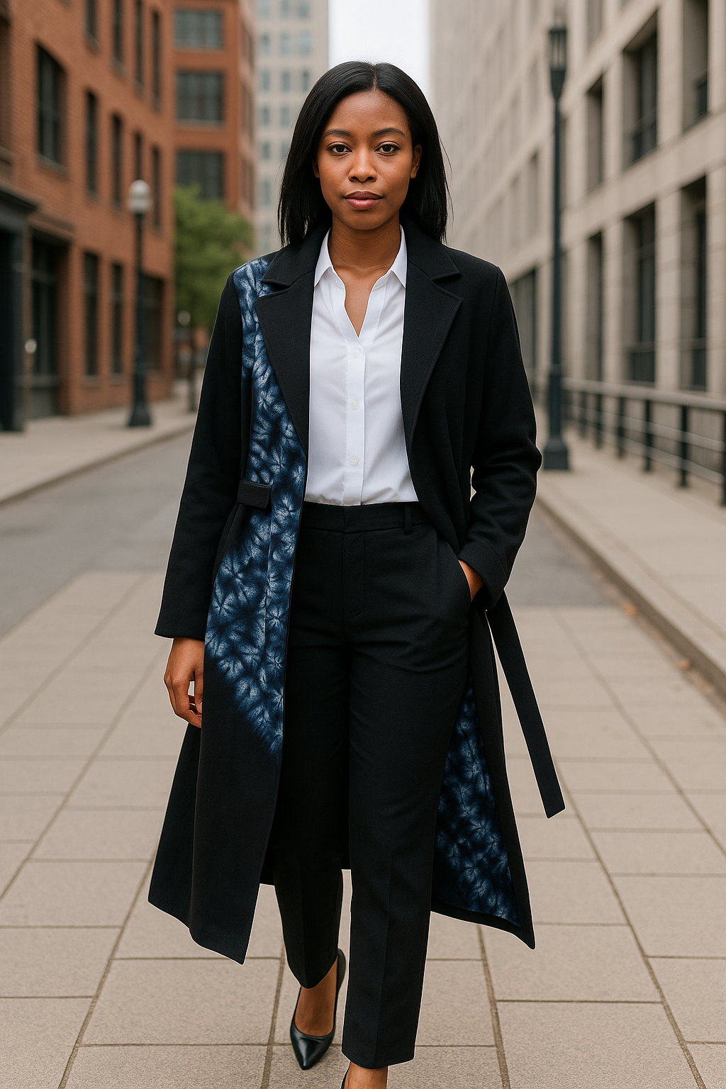 Black tie-dye belted coat
