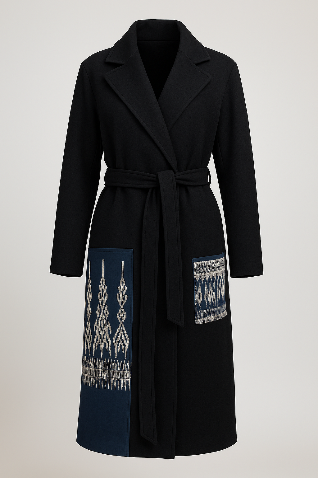 Black Wool Embroidered Coat