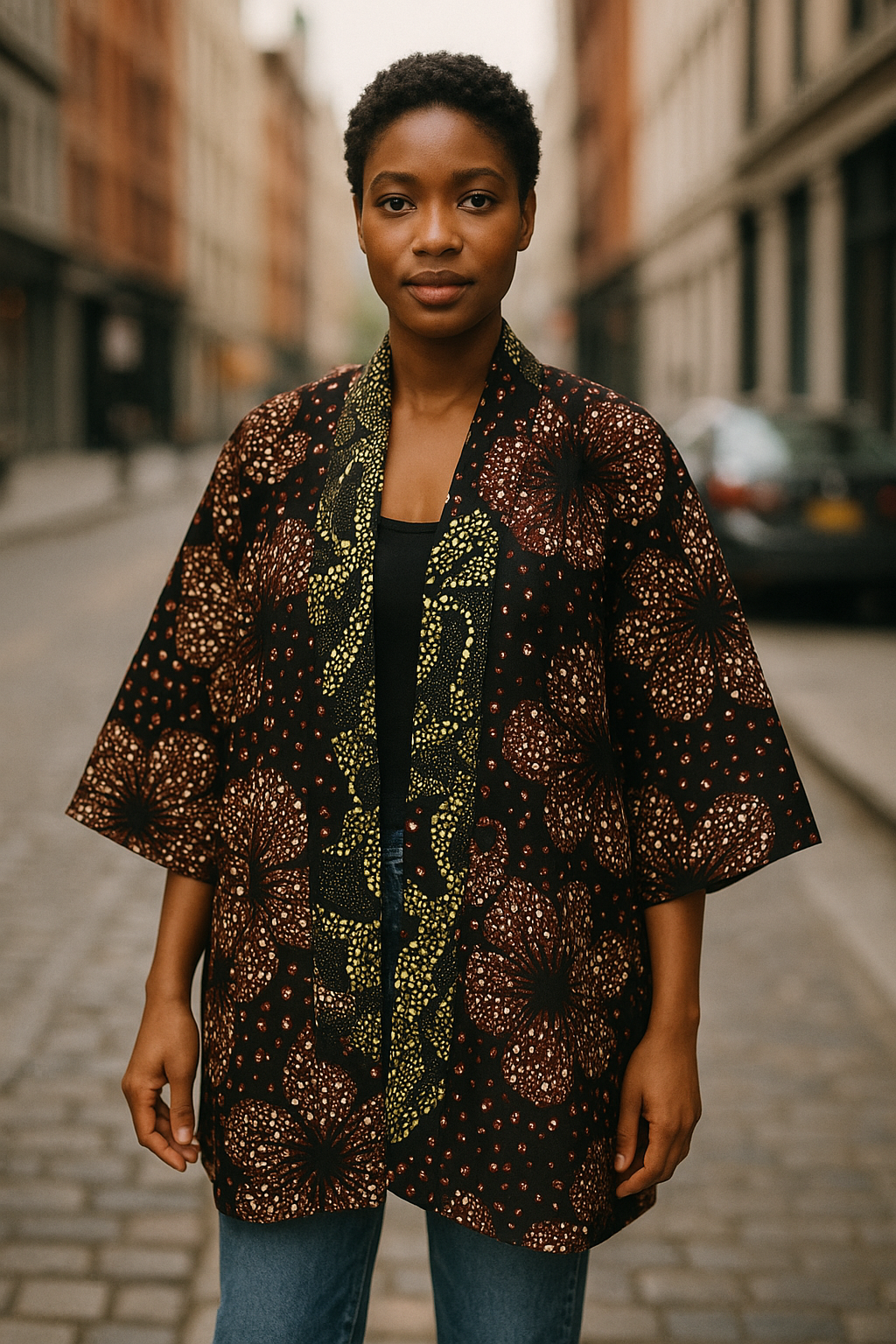 African print kimono coat