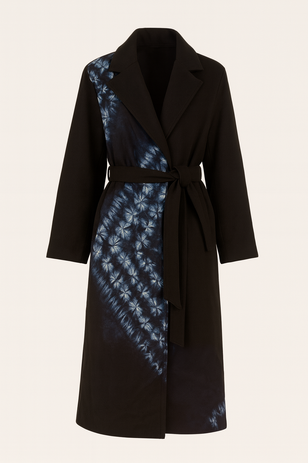 Black tie-dye belted coat