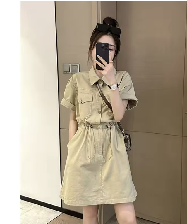 Casual Khaki Shirt Dress
