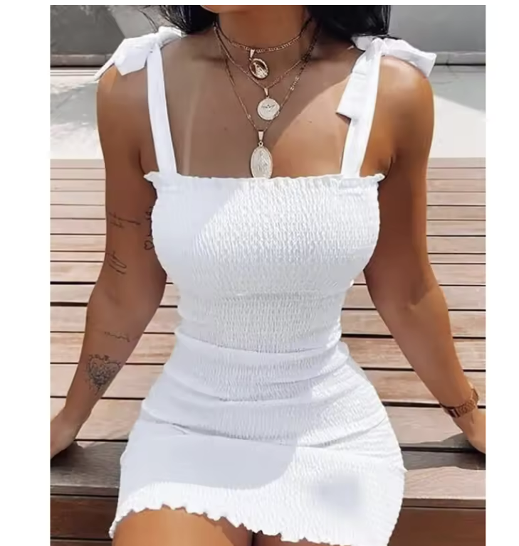 White Smocked Mini Dress