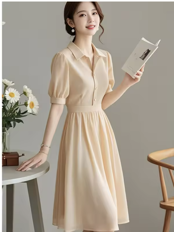 Elegant Beige Midi Dress