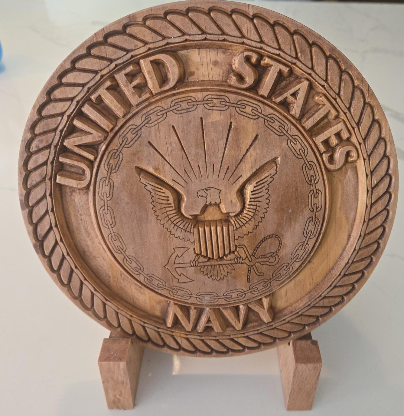 10" United States Navy Chief Raised Letters Wooden Plaque w/Deluxe stand