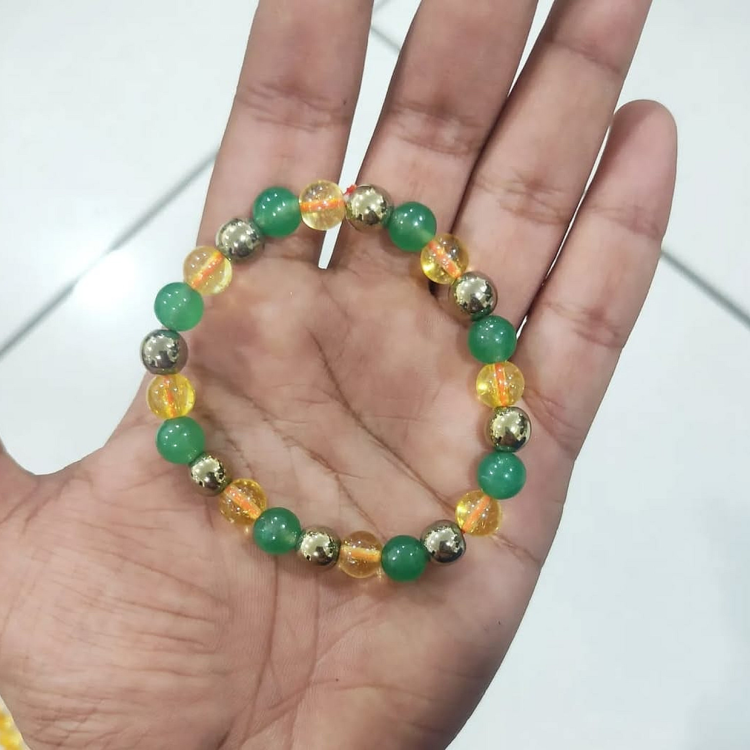 Natural Citrine Green Aventurine And Golden Pyrite Bracelet