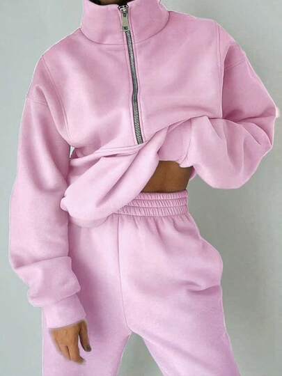 Pink Casual Tracksuit Two-Piece Set