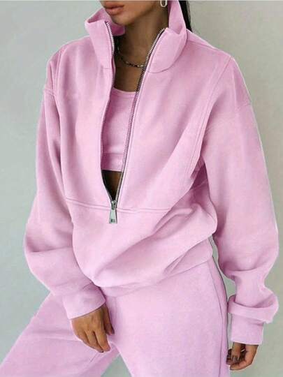 Pink Casual Tracksuit Two-Piece Set