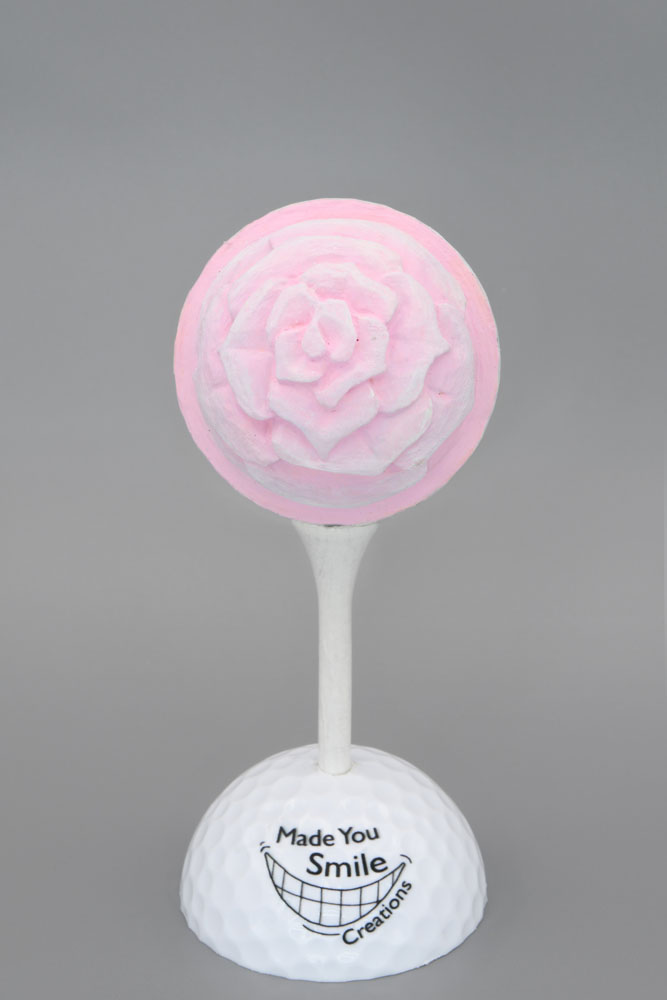Pink Flower Carved Golf Ball Art
