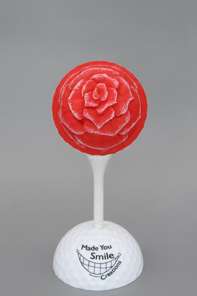 Red Flower Carved Golf Ball Art