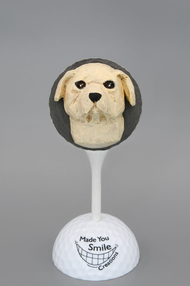 Yellow Lab Carved Golf Ball Art