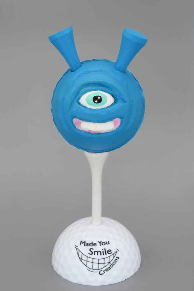 Blue Alien Carved Golf Ball Art