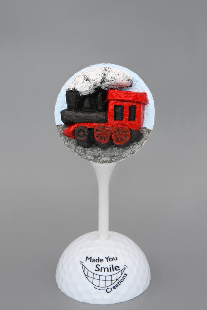 Train Engine Carved Golf Ball Art