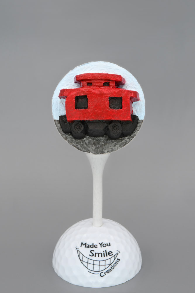 Train Caboose Carved Golf Ball Art