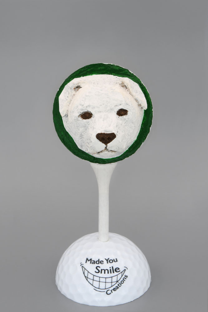 White Dog Carved Golf Ball Art