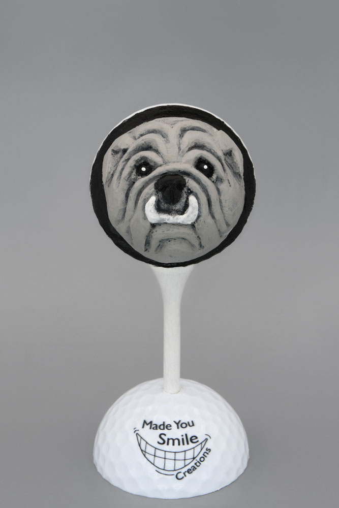 Bulldog Carved Golf Ball Art