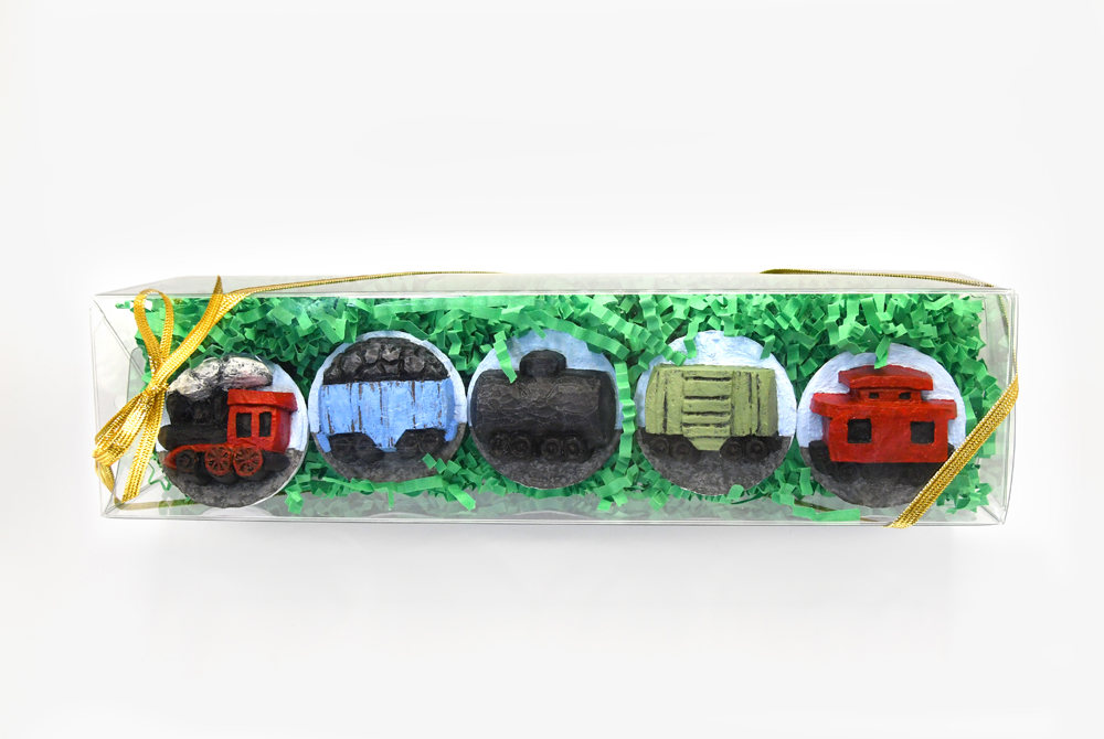 Train Carved Golf Ball Set Gift Box
