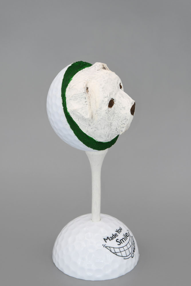 White Dog Carved Golf Ball Art