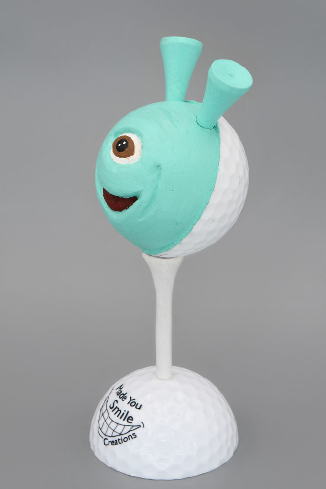 Smiling Alien Carved Golf Ball Art