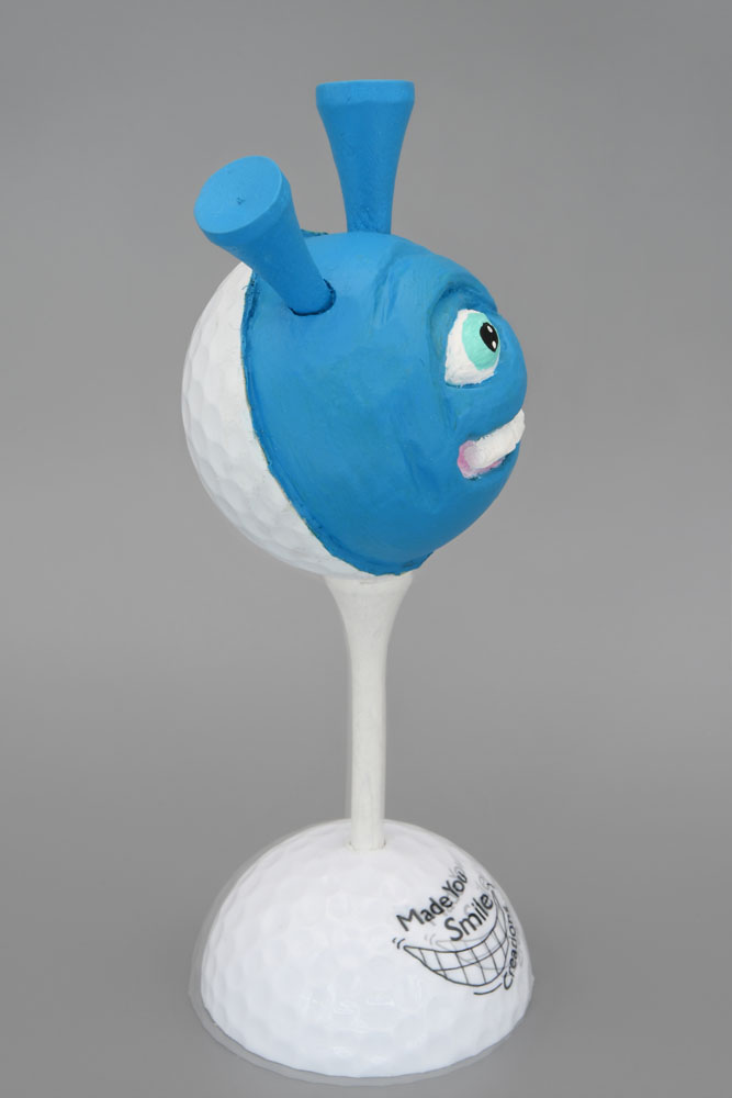 Blue Alien Carved Golf Ball Art