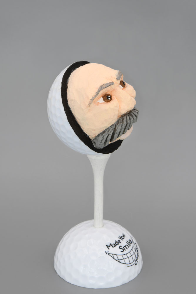 Older Mustache Guy Carved Golf Ball Art