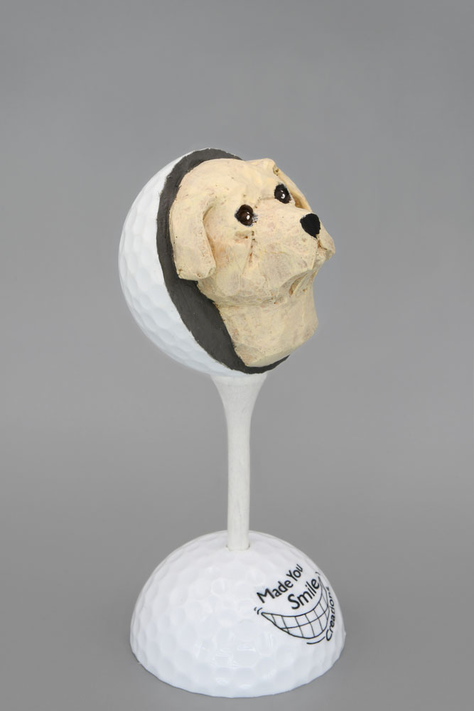 Yellow Lab Carved Golf Ball Art