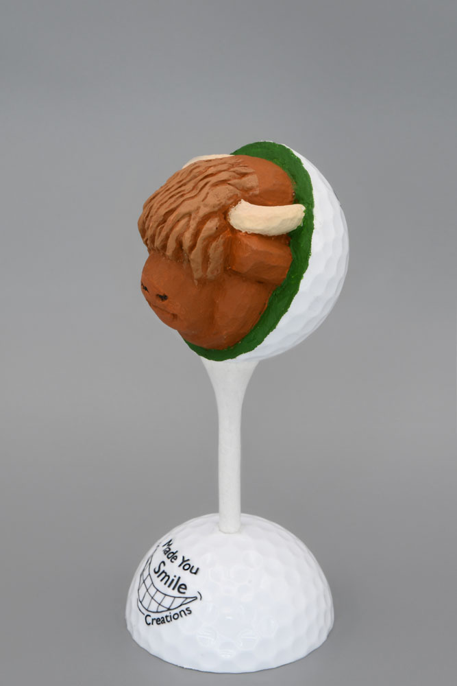 Highland Cow Carved Golf Ball Art