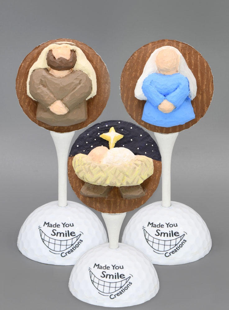 Nativity 3-Piece Carved Golf Ball Art Set