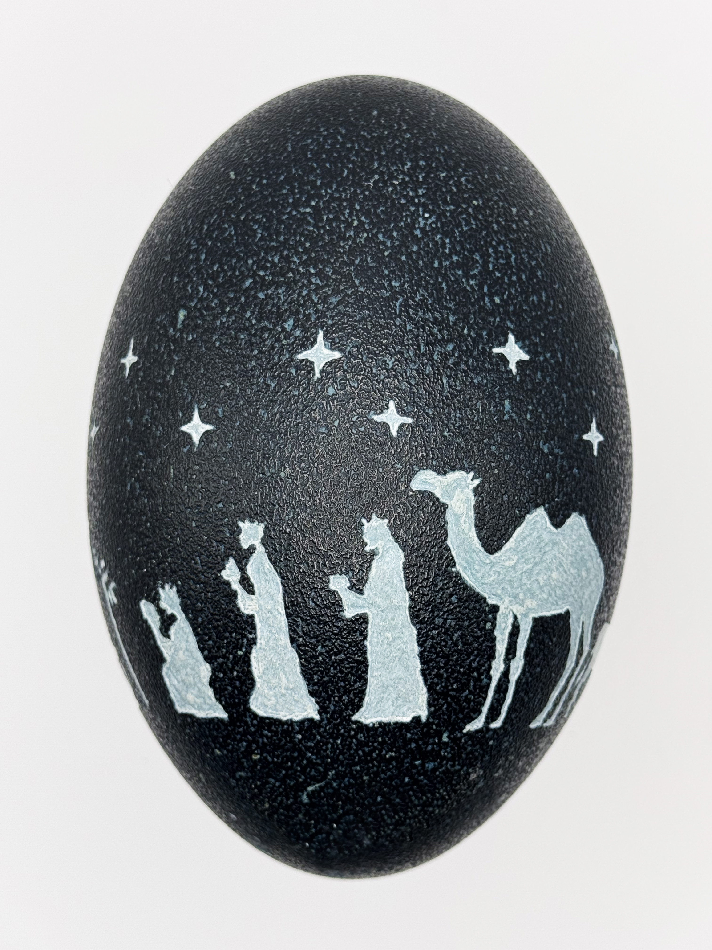 "The Light in the Manger" Nativity Scene Hand Carved Emu Egg