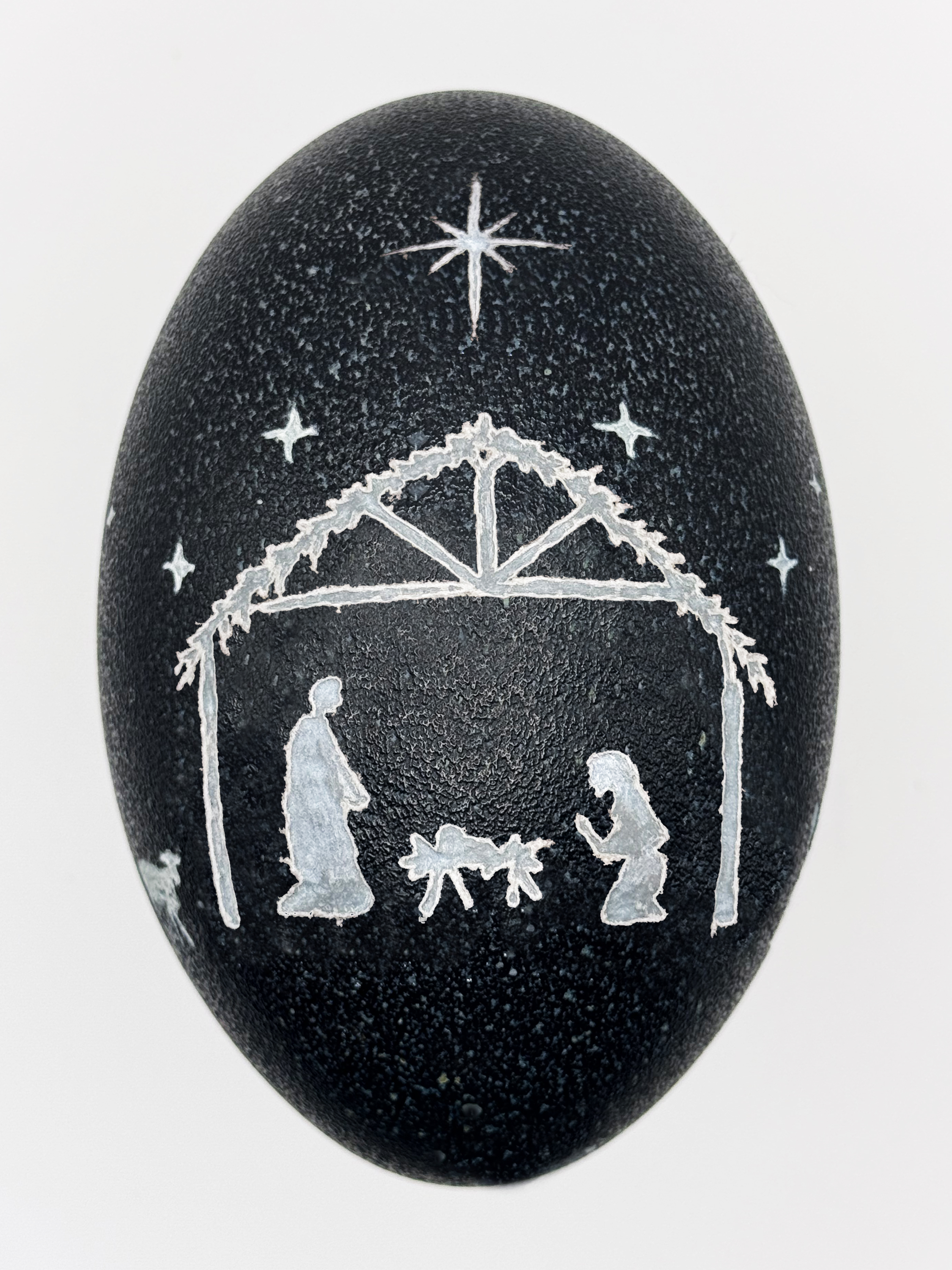 "The Light in the Manger" Nativity Scene Hand Carved Emu Egg
