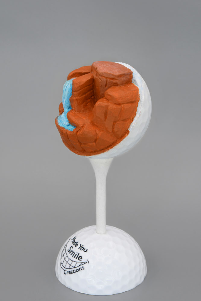 Red Rock Waterfall Carved Golf Ball Art