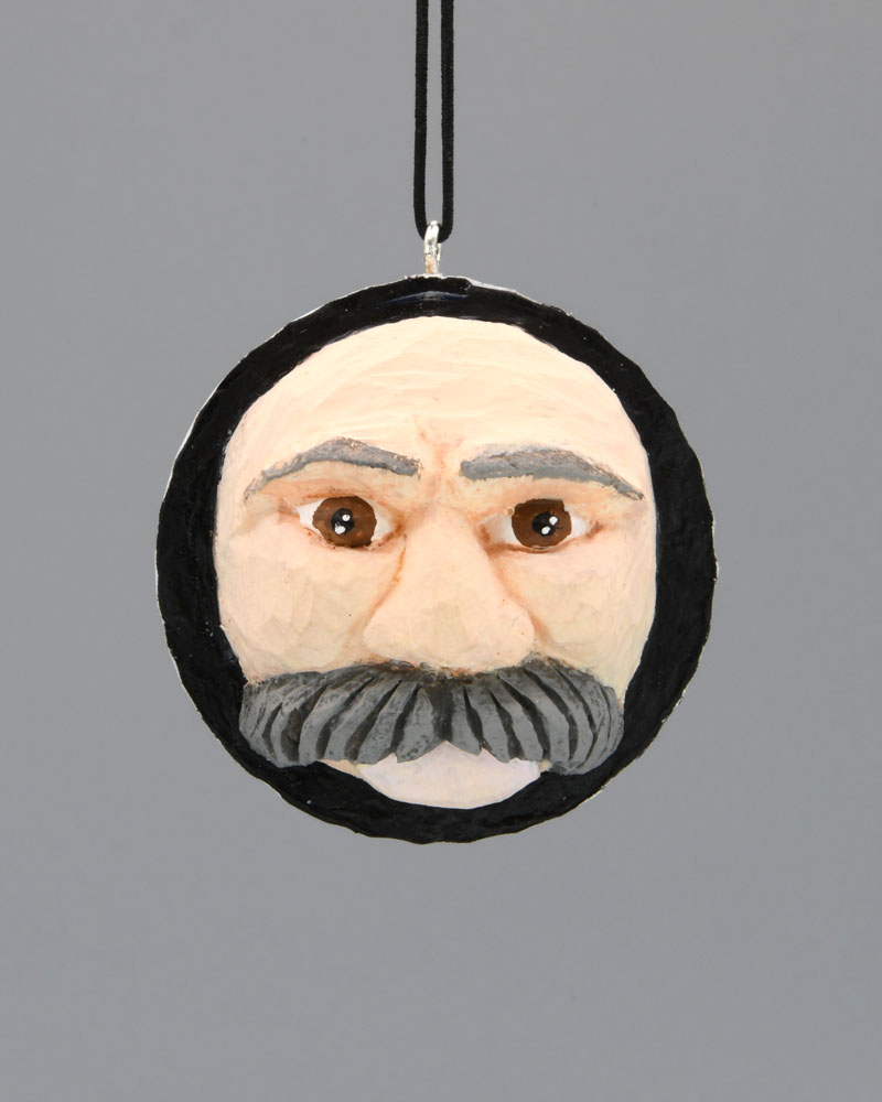 Older Mustache Guy Carved Golf Ball Art